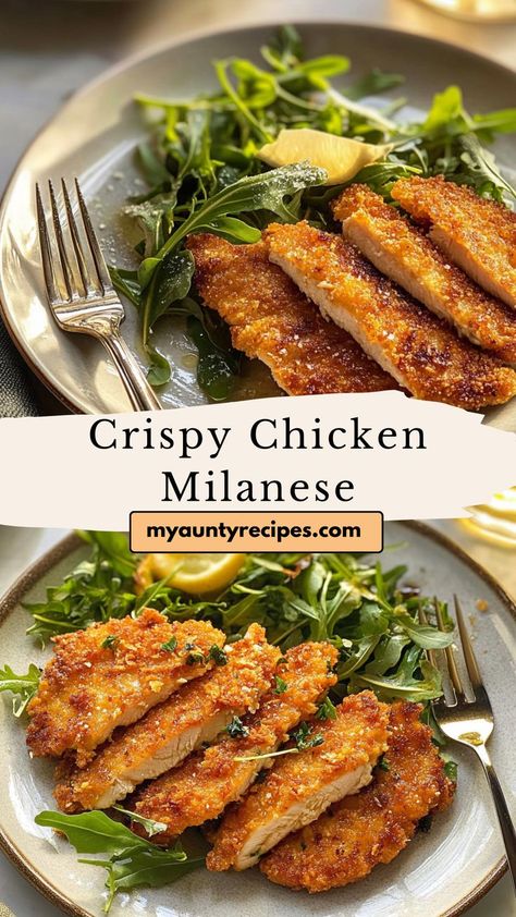 Crispy, juicy, and easy to prepare, this Chicken Milanese is an Italian favorite. Serve it with a simple salad or pasta for a satisfying and delicious meal. Chicken Milanese Recipe, Milanese Recipe, Fried Chicken Cutlets, Chicken Cutlet Recipes, Chicken Milanese, Breaded Chicken Cutlets, Light Pasta, Golden Chicken, Chicken Cutlet