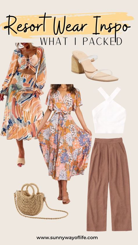 Vacation/resort outfit ideas Outfits For Resort, Resort Wear Mexico, Resort Dinner Outfit, Punta Cana Honeymoon, Mexico Resort Outfits, Summer Resort Outfits, Vacation Dinner Outfit, Punta Cana Outfits, Cruise Vacation Outfits