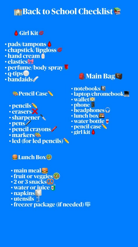 Backpack Checklist School, Day Before First Day Of School Checklist, Day Before School Checklist, Night Before School Checklist, School Day Checklist, First Day Of School Checklist, High School Preparation, After School Checklist, Night Before School