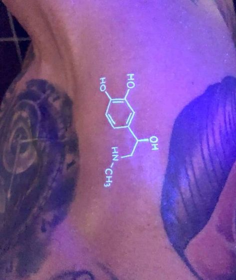 Black Light Ink Tattoo, Back Lighting Tattoo, Blue Light Tattoo, Replicant Aesthetic, White Lighting Tattoo, Edm Tattoo Ideas, Uv Light Tattoo, Uv Tattoo Ideas, Rave Tattoo Ideas