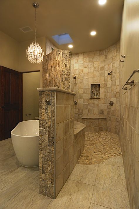 Walk In Shower Inspiration, Shower Flooring, Pebble Shower, Pebble Shower Floor, Mosaic Shower Tile, Master Remodel, Royal Bathroom, Georgia House, Standing Tub