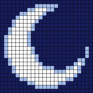 Alpha pattern #71048 variation #131149 | BraceletBook Crochet Tapestry Pattern Moon, Tapestry Crochet Square Pattern, Moon Crochet Tapestry, Y2k Alpha Pattern, Cloud Alpha Pattern, Blue Alpha Pattern, Crescent Moon Pixel Art, Alpha Patterns Moon, Moon Grid Pattern