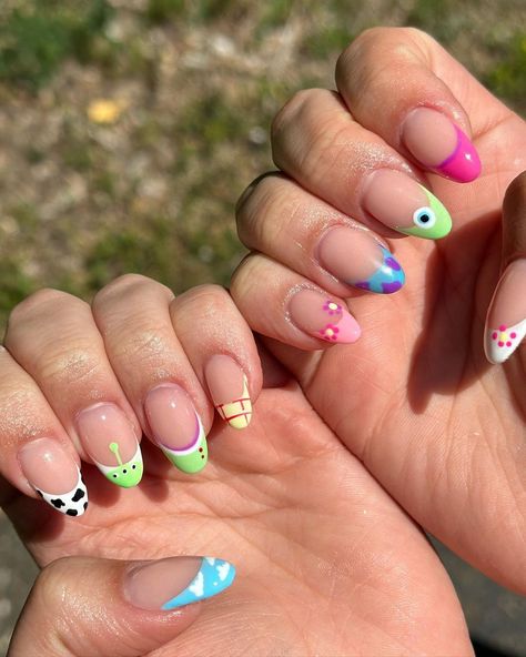 Sydney Burns | Toy Story X Monsters Inc. for Liv’s Disney trip🥰🤍 • • • #disneynails #disneynailart #toystorynails #monstersincnails #frenchtipnailart… | Instagram Disney Nails Monsters Inc, Cool Disney Nails, Disney Toy Story Nails, Monsters Inc Nails Design, Taylor Swift Nail Inspo Eras, Toy Story Nail Ideas, Outer Banks Nails Idea, Monsters Ink Nails, Monster Ink Nails