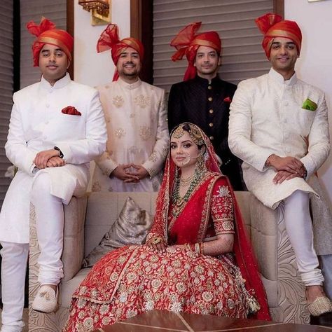 the bride magazine on Instagram: "How a bride expects her brothers to pose for the shutterbugs Vs how they do!😅 On a side note, we loved how these bromaids coordinated their safas with the colour of the bride's lehenga! 😍 . . Checkout @setmywed  for more such Wedding Inspirations and Visit www.setmywed.com to find best wedding vendors around. . . Bride @tisha_saksena Bride's Outfit @tisha__official Shot by @artfotostudios . . #bridesofinstagram #bridesofindia #bromaids #brotherofthebride #safa Bride Brother Outfit Indian, Brides Brother Outfit Indian, Shadi Ideas, Outfit Indian, Indian Wedding Poses, Bride Magazine, Brides Magazine, Bride Clothes, Wedding Inspirations