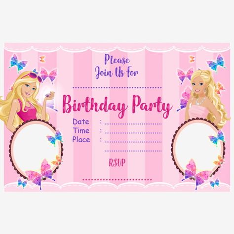 Barbie Birthday Invitation Card Barbie 1st Birthday Invitation, Barbie Theme Invitation Card, Barbie Birthday Card, Barbie Birthday Invitation, Ankara Corset, Barbie Birthday Invitations, Vintage Wedding Invitation Cards, Barbie Invitations, Birthday Party Invitations Free