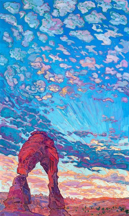 Delicate Arch original oil painting for sale of Arches National Park, southern Utah, by modern impressionist Erin Hanson Contemporary Impressionism Painting, Erin Hanson Painting, Arches Painting, Erin Hanson, Delicate Arch, Contemporary Impressionism, Modern Impressionism, Vantage Point, Action Painting