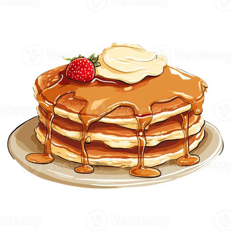 Delicious Pancake Illustration. Sweet Breakfast Treats and Dessert Clipart. Generative AI Pancake Sketch, Pancake Doodle, Pancake Painting, Pancakes Illustration, Pancake Illustration, Desserts Illustration, Dnd Food, Dessert Clipart, Anime Rpg