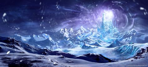 Tundra Fantasy Kingdom, Ice Castle Concept Art, Frozen Mountains Fantasy Art, Fantasy Arctic Landscape, Snowy Mountain Concept Art, Snow Castle, Ice Palace, Ice Castle, Ice Art