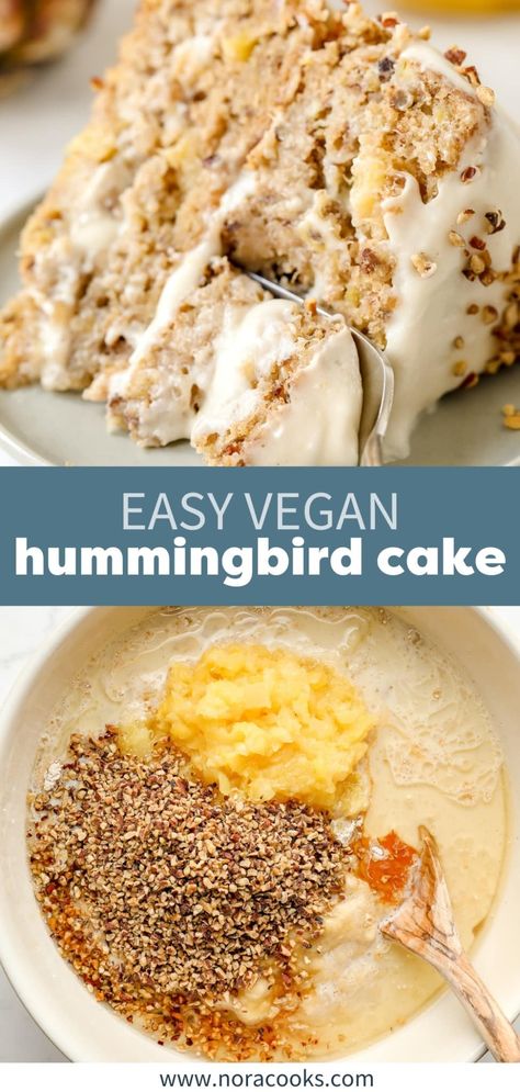 Vegan Hummingbird Cake, Nora Cooks, Vegan Pastries, Vegan Baking Recipes, Plant Based Desserts, Hummingbird Cake, Vegan Cake Recipes, Vegan Cakes, Dairy Free Dessert