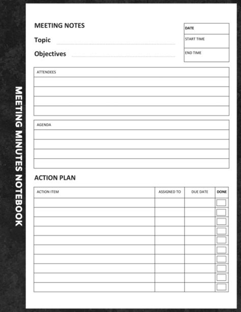 Amazon.com: Meeting Minutes Notebook: Note Taking Book for Work with Action Items, Attendees, Notes and Calendar – 8.5 x 11 Journal Logbook to Record Business Meetings Minutes: 9798518009486: Taylor, Rosie Ann: Books Meeting Minutes, Business Meeting, Note Taking, Notebook, Books