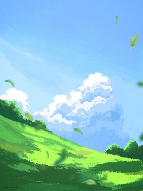 Meadow Digital Art, Grassy Background Drawing, Meadow Concept Art, Scenery Art Drawing, Foreground Middleground Background Art, Background Drawing Ideas, Ghibli Landscape, Meadow Illustration, Field Drawing