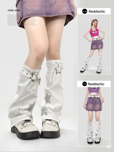 Y2k Leg Warmers, Accessories Grunge, White Leg Warmers, Boots With Leg Warmers, Leg Warmers Outfit, Y2k Boots, Fashion Chinese, White Y2k, Grunge Accessories