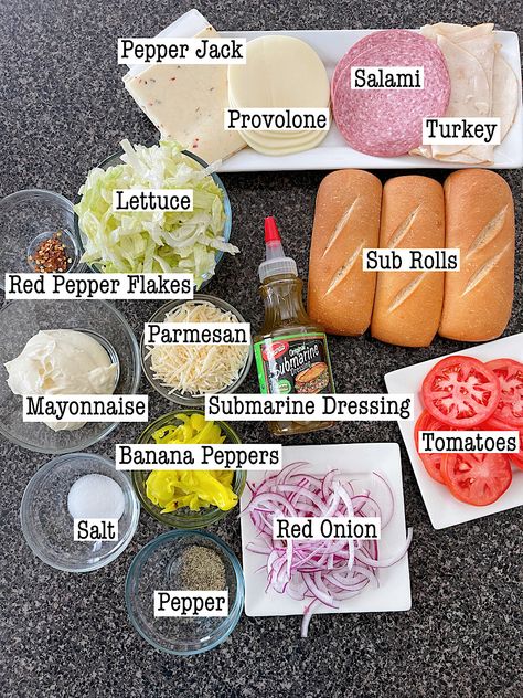 Easy Grinder Sliders, Grinder Sandwiches With Submarine Dressing, Subs For Lunch, Grinder Sandwiches Ingredients, Subs At Home Easy Recipes, Diy Party Subs Sandwiches, Best Hoagie Sandwiches, Best Grinder Sandwich Recipe, Subs To Make At Home