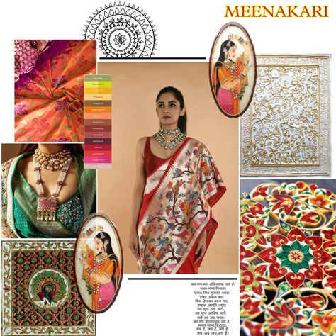 Ethnic Wear Inspiration Board, Mood Boards Textiles, Indian Fashion Mood Boards, Themes For Fashion Portfolio, Meenakari Art Design, Indian Mood Board Inspiration, Fashion Illustration Themes, Mughal Inspiration Board, Themes For Portfolio Fashion Designing