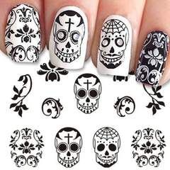 Halloween Nails Black Sugar Skull water decals Halloween Nails Black, Sugar Skull Nails, Black Sugar Skull, Nail Art Halloween, Skull Nails, Nail Water Decals, Black Sugar, Nail Art Sticker, Rose Nails