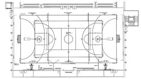 Basket Ball Court Layout Plan CAD File Basketball Ground, Architecture Symbols, Basketball Court Layout, Loft Floor Plans, Basketball Court Flooring, Loft Floor, Indoor Basketball Court, Layout Plan, Indoor Basketball