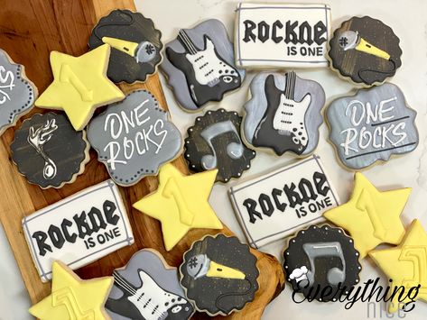 Rock And Roll Birthday Cookies, Rock And Roll Sugar Cookies, Rock N Roll Cookies Decorated, Rock N Roll Cookies, Rock And Roll Cookies, Baby Mask, Rock And Roll Birthday, Rockstar Birthday, Decorating Birthday