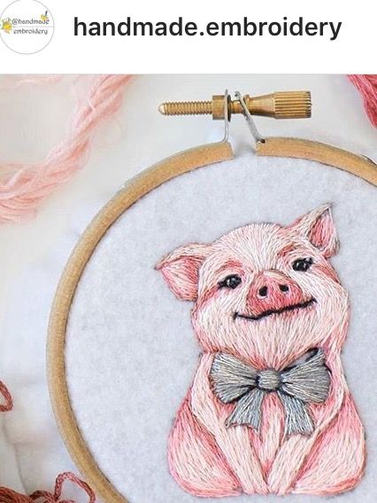 Pig Embroidery, Cross Stitch Family, Animal Embroidery Designs, Hand Embroidery Patterns Flowers, Basic Embroidery Stitches, Embroidered Quilts, Bird Embroidery, Creative Embroidery, Cute Embroidery