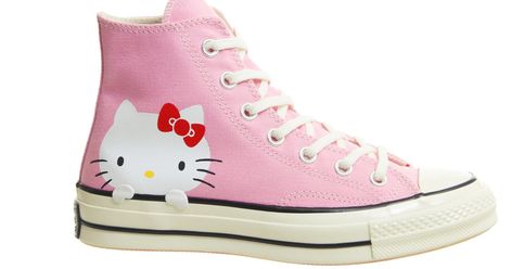 Hello Kitty x Converse Sneakers Are Sublime Cuteness In Footwear Form Hello Kitty Converse, Sanrio Shoes, Pastel Gamer, Sanrio Clothes, Bape Shoes, Stars Aesthetic, Painted Converse, Hello Kitty Room Decor, Hello Kitty Shoes