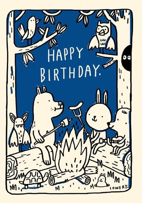 Mike Lowery, Happy Birthday Illustration, Happy Birthday Art, Birthday Illustration, Birthday Postcards, Bday Cards, 카드 디자인, Forest Friends, Happy B Day