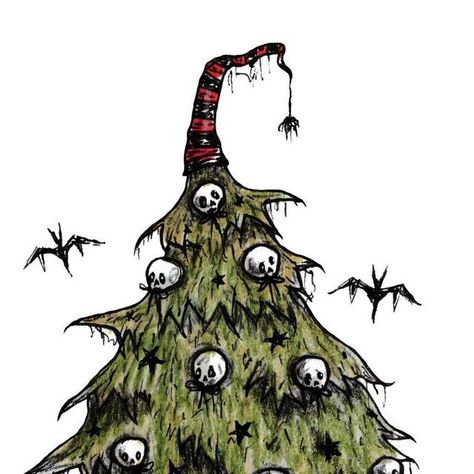 Lydia Leigh on Instagram: "Spookmas tree 🎄💀🦇 anyone got their tree up yet?   #creepmas #spookmas #spookycute #christmastree #spookydecor #christmasillustration" Spooky Christmas Decor, Spooky Christmas Art, Spooky Christmas Aesthetic, Cute Christmas Decor, Scary Christmas, Spooky Christmas, Christmas Horror, Gothic Christmas, Pumpkin Queen