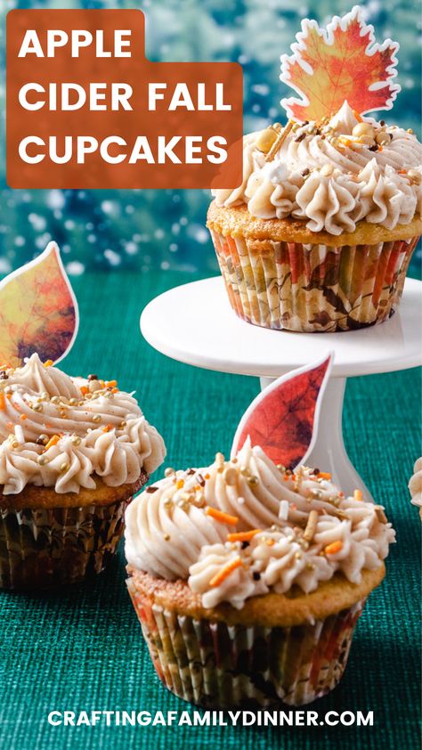 Easy Apple cider fall cupcakes. Looking for an effortless yet delightful fall dessert? Try our Moist Apple Cider Cupcakes made with an easy box mix. These cupcakes are bursting with warm, seasonal flavors that will impress your guests. Start family fall baking today! Apple Cupcakes With Cake Mix Boxes, Fall Cupcakes Box Cake, Apple Cider Cupcakes Recipe, Fall Birthday Desserts, Cupcakes With Box Cake, Cupcakes From Box Cake, Fall Cupcake Recipes, Seasonal Cupcakes, Applesauce Cupcakes