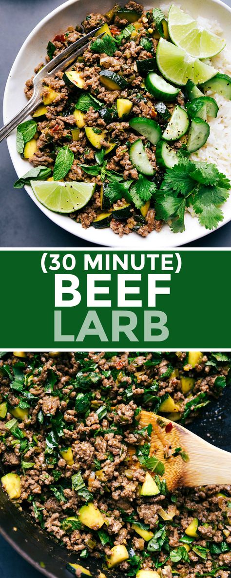 Ground Beef Larb, Ground Beef Recipes Thai, Thai Laab Recipe, Laab Salad Recipe, Beef Larb Recipe Thai, Larb Recipe Thai Authentic, Ground Beef Thai Recipes, Thai Recipes Beef, Thai Larb Recipe