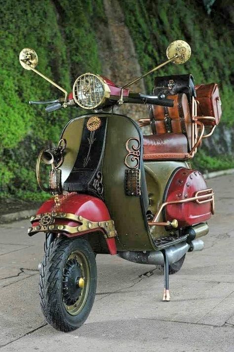 Steampunk Vehicles, Steampunk Motorcycle, Vespa Bike, Vespa Ape, Steampunk Vehicle, Steampunk Jewellery, Mode Steampunk, Steampunk Tendencies, Vintage Vespa