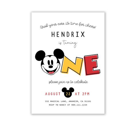 Mickey Mouse 1st Birthday Invitation, Mickey First Birthday, Mickey Mouse Party, Invites, Mickey Classic Invitation, Digital, Personalized Mickey First Birthday Invitations, First Birthday Mickey Mouse Theme, Invitacion Mickey Mouse, First Birthday Mickey Mouse, Mickey First Birthday, Mickey Mouse Birthday Invitations, Mickey Mouse Invitation, Birthday Mickey Mouse, Mickey Theme