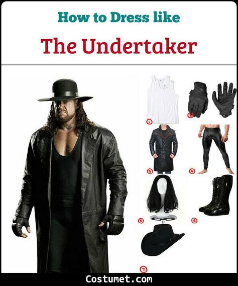 Undertaker Costume Women, Wwe Costumes Diy, Undertaker Costume, Undertaker Cosplay, Wwe Costumes, Wrestling Costumes, Wrestling Boots, Wwe Outfits, Black Cowboy Hat