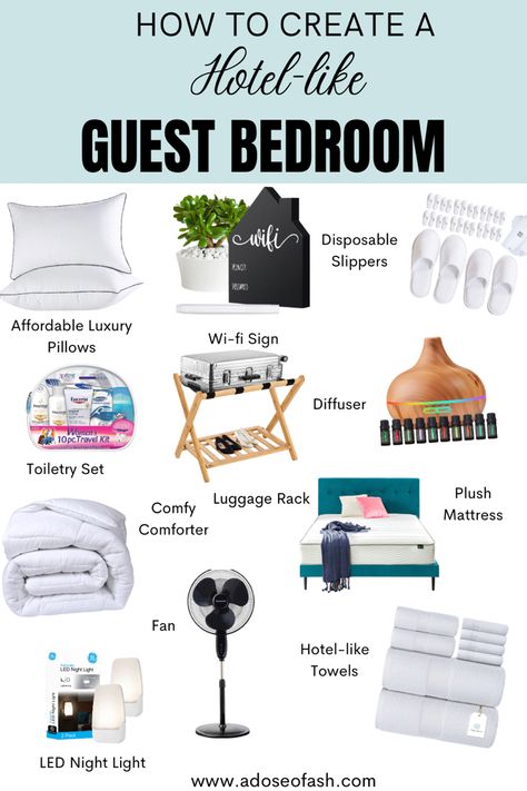 A list of essential items to put in your guest bedroom to create a hotel like experience. I am huge on hospitality so when I invite guests to my home, I want them to feel pampered and provide a relaxing environment for them. Keep reading if you want to know how to set up your guest bedroom or guest bathroom in your home to provide a memorable guest experience on a budget with these affordable items. #guest #bedroom #bedroomideas Guest Room Baskets, Guest Basket, Guest Room Essentials, Cozy Guest Rooms, Small Guest Bedroom, Airbnb House, Airbnb Design, Guest Bedroom Decor, Colorful Kitchen