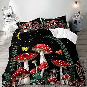 Mushroom Bedding, Bedding Set Black, Trippy Mushroom, Black Comforter, Quilt Cover, Bedding Set, Duvet Cover, Duvet, 1 Piece