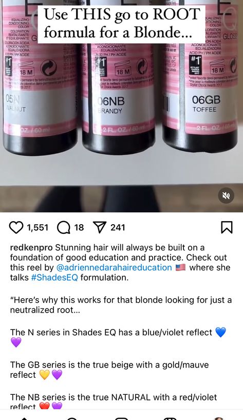 Bronde Redken Toners, Beige Blonde Formula Redken, Blonde Hair Redken Formula, Cool Blonde Formula, Redken Root Smudge Formula, Brown Color Formulas, Redken Toner Formula, Redken Shades Eq Toner Formulas, Rose Gold Hair Color Formula