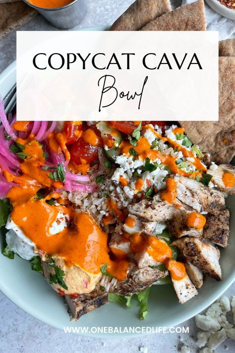 If you want a new lunch, this Copycat CAVA Bowl is packed with flavor and perfect to meal prep for the week! Cava Bowl Meal Prep, Copycat Cava Harissa Chicken, Cava Bowl Recipe Harissa, Harissa Avocado Bowl Cava, Cava Harissa Recipe, Copycat Cava Bowls, Harissa Vinaigrette Recipe, Cava Meal Prep, Cava Mediterranean Bowl