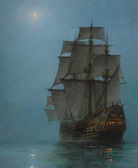 Montague Dawson, A Ship, Crescent Moon, The Ocean, Crescent, Sailing, Moon, Twitter, Instagram