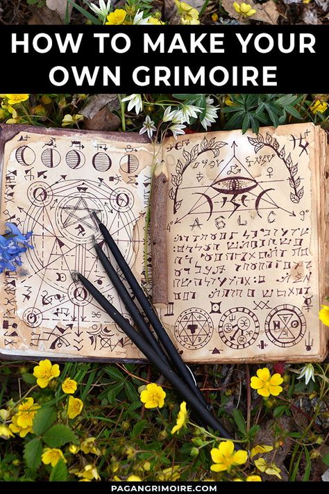 A grimoire is a book of magic spells, instructions on how to create charms, how to use magical tools, and much more. Discover how to make your own. #magic Book Of Shadows Ideas How To Make A, Diy Witch Grimoire, Witch Spell Book Diy, Diy Witch Journal, Making A Spell Book, How To Create Your Own Grimoire, Grimoire Pages Ideas Art Journals, How To Do Magic Spells, Wiccan Grimoire Ideas