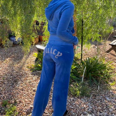 Light Blue Juicy Couture Tracksuit, Blue Juicy Couture Tracksuit, Juicy Set, Blue Juicy Couture, Juicy Couture Tracksuit, Set Outfit, Juicy Couture, Electric Blue, Two Piece Pant Set