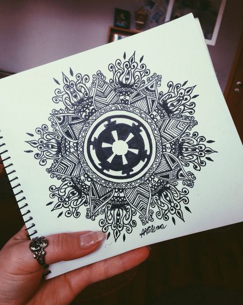 Galactic Empire mandala. Star Wars fan! Star Wars Mandala Tattoo, Star Wars Mandala, Mandala Star, Star Wars Tattoo, Star Wars Empire, Guy Stuff, Galactic Empire, Mandala Coloring Pages, Mandala Tattoo