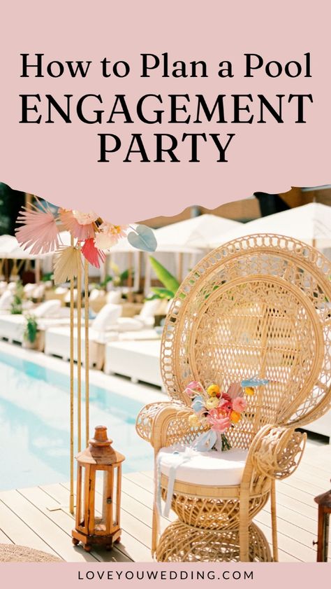 Want a fun and easy engagement party theme? We've got you covered with everything you need to plan a pool themed engagement party. Whether it’s in your backyard or at a rented pool, we’re sharing the best decorations, invitations, outfits, games, and more for your pool themed engagement party. Wedding parties, wedding events, pre-wedding parties. Pool Engagement Party, Engagement Party Theme, Themed Engagement Party, Outdoor Engagement Party, Wedding Music Playlist, Engagement Party Ideas, Engagement Party Themes, Engagement Party Planning, Engagement Party Games