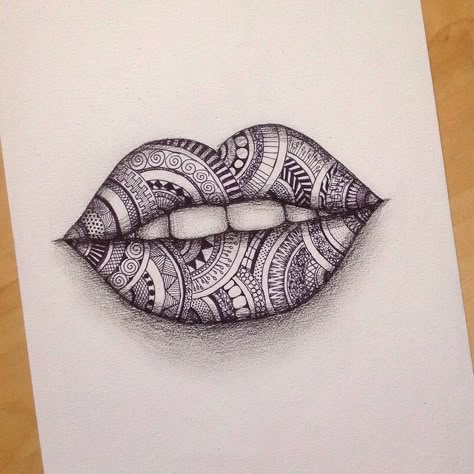 Zentangle lips!  next week is test week for me so wish me luck (also I should've studied when I was drawing oops) comment what you think? Doodle Art Drawing, Drawing Faces, Mandala Art Lesson, White Drawing, Zentangle Drawings, Desenho Tattoo, Mandala Design Art, Black And White Drawing, Mandala Drawing