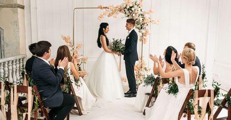 Minimony vs. microwedding vs. elopement—which is right for you? Micro Wedding Ceremony Indoor, Micro Wedding At Home, Wedding Planers, Indoor Elopement, Intimate Home Wedding, Micro Wedding Ceremony, Bride Speech, Top Wedding Trends, Tiny Wedding