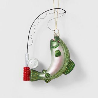 Christmas Ornaments : Target Fishing Christmas Tree, Fish Christmas, Fishing Christmas Ornaments, Fishing Christmas, Fish Ornaments, Fish Crafts, Grinch Stole Christmas, Glass Fish, Fishing Pole