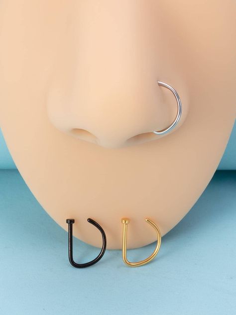 3pcs/set Funky Stainless Steel D-shaped Nose Ring For Women For Body DecorationI discovered amazing products on SHEIN.com, come check them out! Labret Ring, Faux Nose Ring, Faux Piercing, Embellished Fashion, Fake Nose Rings, Fake Nose, Fake Piercing, Lip Ring, Belly Rings