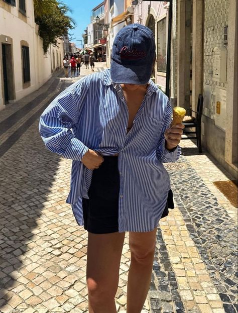 Celebrate Summer: Your Summer Travel Outfit Guide for Women Summer | Cute & Aesthetic Travel Outfits For Summer Button Down Shirt Summer Outfit, Europe Backpacking Outfits, Scandinavian Summer Style, Amalfi Outfits, San Diego Aesthetic Outfits, Comfy But Cute Outfits, Midsize Summer Outfits 2024, Summer Transition Outfits, Beach Town Outfit