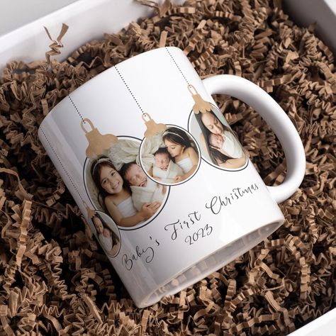 Personalised Mugs Ideas, Wedding Photo Album Layout, Sublimation Gifts, Sublimacion Ideas, Parents Christmas, Babys First Christmas, Ideas Navidad, Custom Photo Mugs, Photo Album Layout