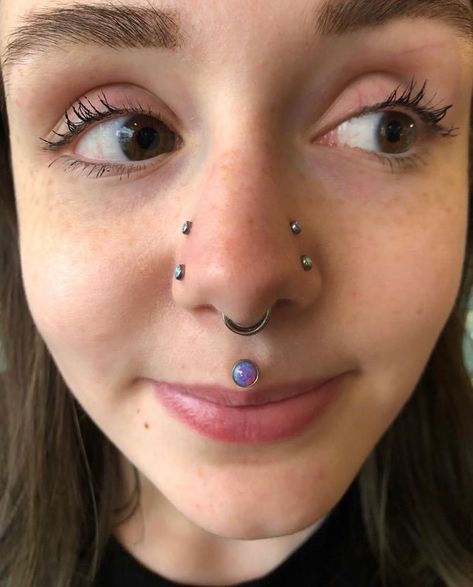 High Nostril Piercing With Septum, Stacked Nostril Piercing, Double High Nostril Piercing, High Nose Piercing, High Nostril Piercing Double, Double Nostril And Septum Piercing, 3 Lobe Piercings, Double Nostril Piercing, High Nostril Piercing