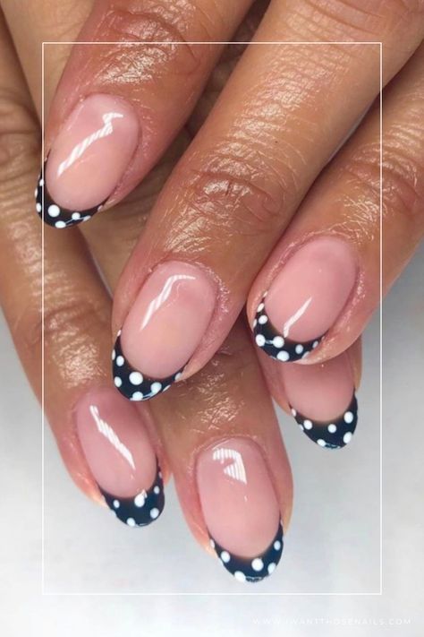 spotty french tip nails designs Polka Dot Nails French Tip, Polka Dot French Tip Nails, Two Tone French Tip Nails, Spotty Nails, Tip Nail Designs, Polka Dot Nail Designs, Dot Nail Designs, Polka Dot Nail Art, French Tip Design