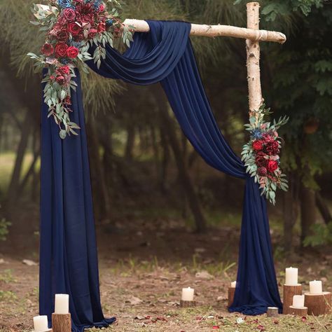 PRICES MAY VARY. Wedding Arch Draping Fabric Navy Blue ✨【Size Information - Wedding Arch Draping Fabric】The package includes 2 panels 29 inches wide x 18 FT long navy blue chiffon fabric drapery covering a total area of 5ft width by 6 yard length. Our wedding arch draping soft chiffon fabric with finished edges gracefully across your wedding ceremony arch, which is ideal for creating beautiful decorative vision. ✨【Premium Material -Chiffon Fabric Drapery 】Sheer drapes are made of soft touch semi Navy And Burgundy Wedding, Vestido Charro, Wedding Arch Draping, Arch Draping, Dark Blue Wedding, Blue Wedding Decorations, Backdrop Curtains, Wedding Archway, Wedding Ceremony Ideas