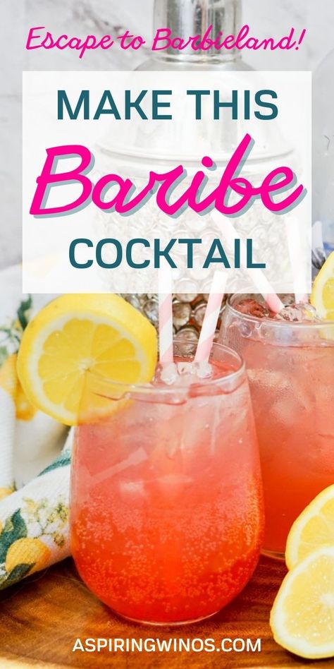 Barbie Cocktail Recipe | Barbie Movie Drink | Barbie Themed Cocktails | Barbieland | Kenergy | Barbie Movie | Pink Cocktail | Sweet Cocktail Recipe #summerdrinks #barbiecocktail #barbie #cocktailidea Movie Theme Alcohol Drinks, Barbie Inspired Alcohol Drinks, Barbie Theme Cocktail, Malibu Barbie Cocktail, Malibu Barbie Drink, Barbie Cocktail Drink, Pink Barbie Drink, Movie Cocktails, Barbie Drink