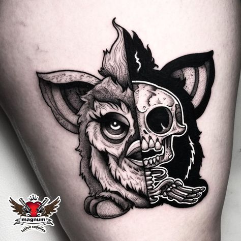 Small Dark Tattoos Creepy, Furby Tattoo, Tattoo Ideas Dark, Dark Tattoo Ideas, Light Vs Dark, Valentines Gift Bags, Creepy Tattoos, Dark Art Tattoo, Dot Work Tattoo